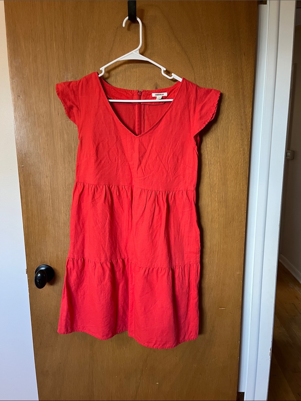 Goodthreads Cherry Red Tiered V-Neck Dress
